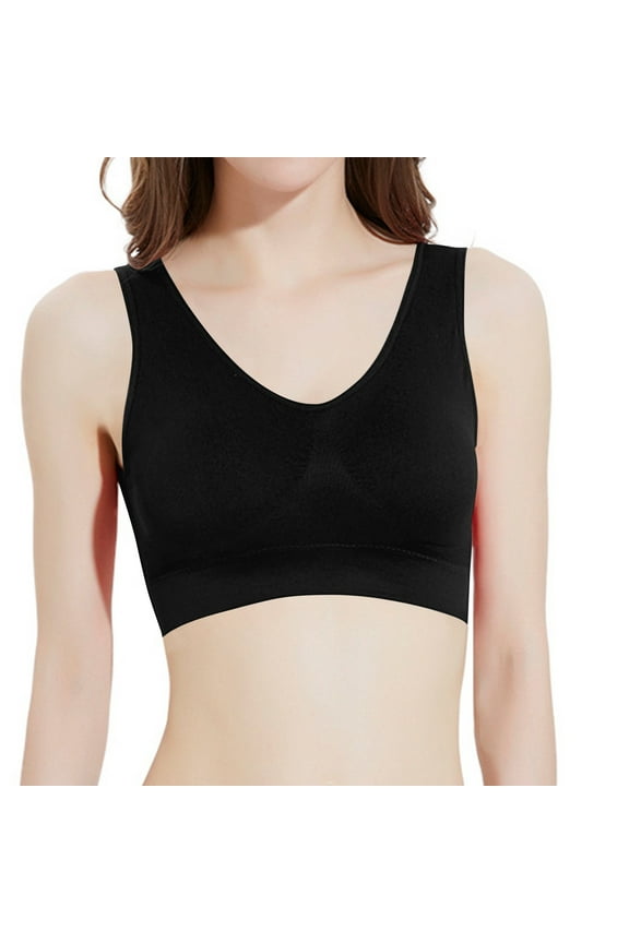 Women Sports Bra No Padding - Seamless Back-Smoothing Pullover Yoga Bra No Underwire Front Ruched Wireless Bralette Black 3XL