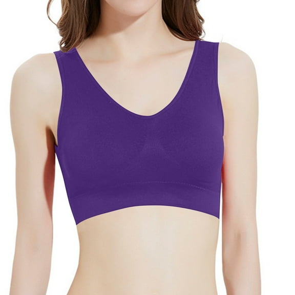 Bigersell Women Sports Bra No Padding - Seamless Back-Smoothing Pullover Yoga Bra No Underwire Front Ruched Wireless Bralette Purple 3XL