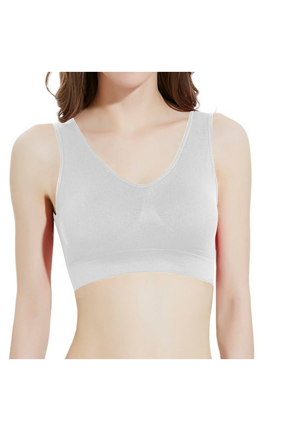 Women Sports Bra No Padding - Seamless Back-Smoothing Pullover Yoga Bra No Underwire Front Ruched Wireless Bralette White S