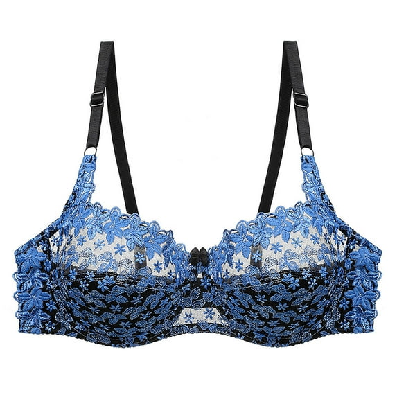 Bigersell Women Sports Bra Women Fashion Underwire Lace Embroidery Comfortable Push Up Hollow Out Bra Underwear Women Size Halter Bra, Style 4491, Blue 44C