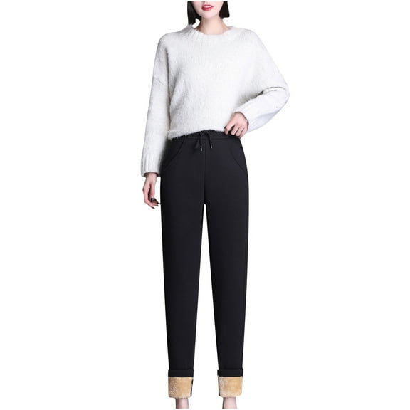 Bigersell Women Straight-Leg Pants Full Length Pants Ladies Fashion Loose Casual Wear Plus Fleece Warm And Fleece Sports Pants Ladies' High Skinny Pants