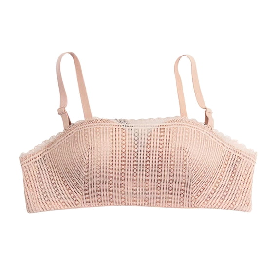 Bigersell Women Strapless Bra Clearance Mesh Lace Bandeau Bra Bralettes Crop Tube Tops Detachable Shoulder Straps Padded Push-up Bra no Underwire Sports Bras Underwear Soft Bra Beige S