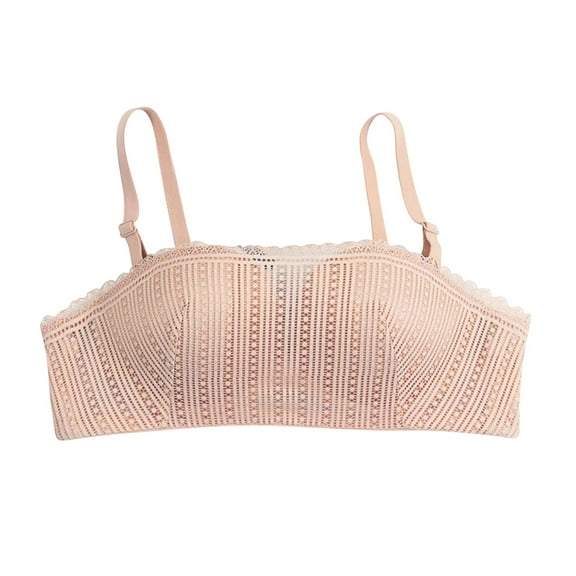 Bigersell Women Strapless Bra Clearance Mesh Lace Bandeau Bra Bralettes Crop Tube Tops Detachable Shoulder Straps Padded Push-up Bra no Underwire Sports Bras Underwear Soft Bra Beige S