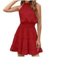 thumbnail image 1 of Bigersell Women Tank Dresses Fashion Women Summer Solid Halter Bandage Casual Sleeveless Mini Dress Big & Tall A-Line Dress Style 24446, Female Above Knee Dresses Red XXL, 1 of 4