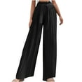 thumbnail image 1 of Bigersell Women Wide Leg Pants Full Length Women's Fashion Casual High Waist Elastic Waist Drawstring Straps Solid Color Draped Pleated Wide Leg Long Pants Ladies Modern Bootcut Overall Jean, 1 of 8