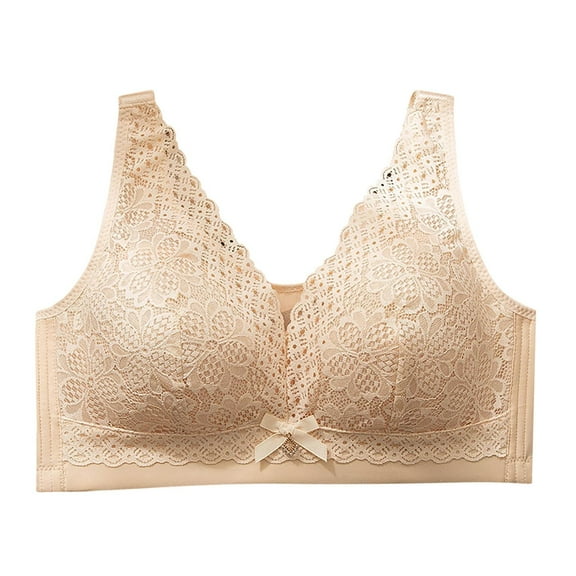 Bigersell Women Wireless V-Neck Bralette Breathable Comfortable Push up Bras No Underwire Back Hook and Eye Closure Everyday Bras Underwear Padded Brassiere Beige XL