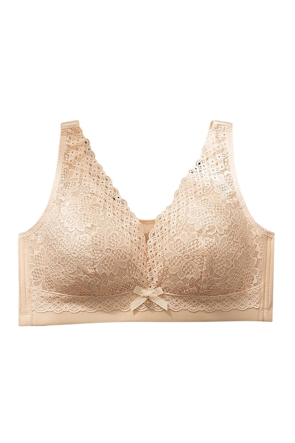 Women Wireless V-Neck Bralette Breathable Comfortable Push up Bras No Underwire Back Hook and Eye Closure Everyday Bras Underwear Padded Brassiere Beige XL