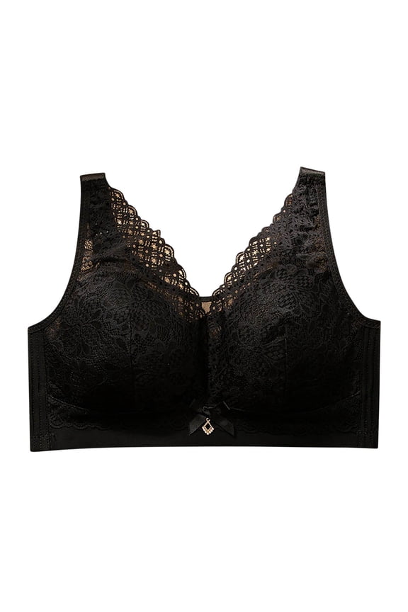 Women Wireless V-Neck Bralette Breathable Comfortable Push up Bras No Underwire Back Hook and Eye Closure Everyday Bras Underwear Padded Brassiere Black XL