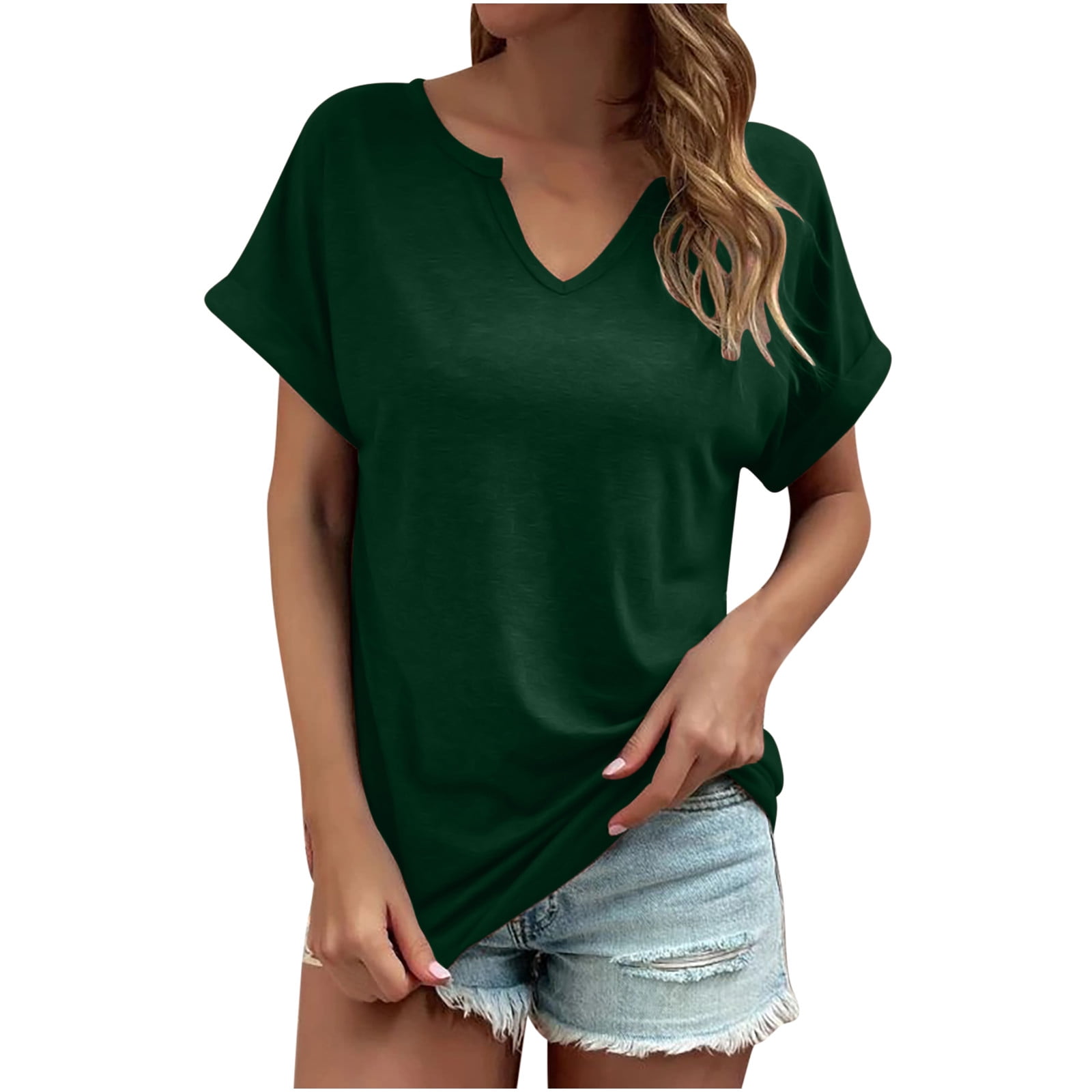 Bigersell Sleep Shirts for Women Fashion Women's Summer V-Neck Lace  Patchwork Short Sleeve Tops Blouse Women's Plus Swing Scoop Neck Short  Sleeve