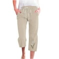 thumbnail image 1 of Bigersell Women's Athletic Pants Capris Pants for Women Casual Summer Cotton Linen 3/4 Pants Wide Leg Capris Lightweight Baggy Cropped Trousers Khaki 3xl, 1 of 4