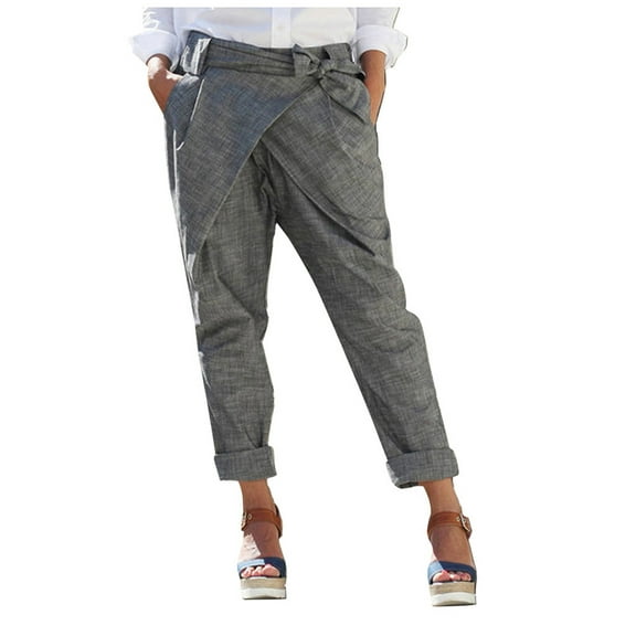 Bigersell Women's Bell Buttom Pants Full Length Pants Women Casual Loose Solid Pocket Bandage Long Pants Trousers Ladies Pants Stretchy