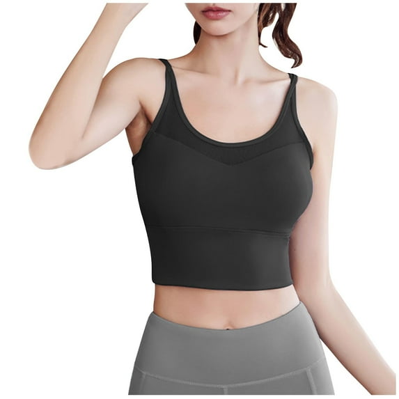 Bigersell Women's Bras Clearance Women's Fine Shoulder Mesh Camisole Push up Back Sports Bra Lightly Lined Bra Style F-1313 Black XXL
