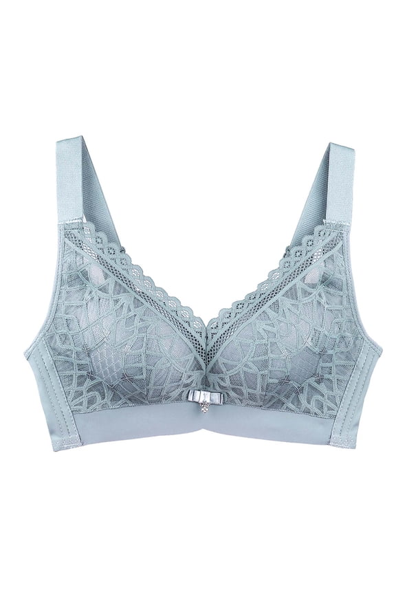 Women's Bras Summer Full-Coverage Bras for Women Lace Bra Style B3768 V-Neck Pullover Bras Hook and Eye Bra Closure Big & Tall Size Workout Bras for Women Blue M