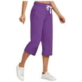thumbnail image 1 of Bigersell Women's Capris with Pockets Women's Drawstring Large Color Casual Versatile Loose Cropped Pants Purple xl, 1 of 6