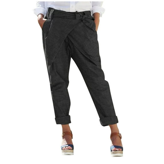 Bigersell Women's Casual Work Pants Full Length Pants Women Casual Loose Solid Pocket Bandage Long Pants Trousers Ladies' Stretch Juniors Pants