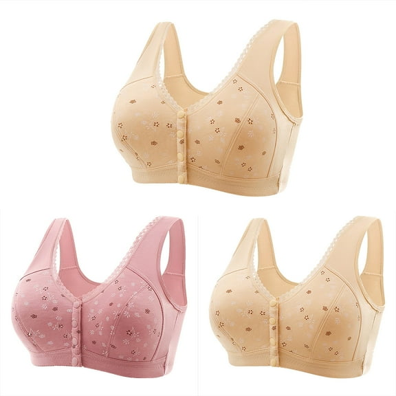 Bigersell Women's Classic T-Shirt Bra On Sale 3pc Women Front Buckle for Senior Elder Women Underwear Soft Cotton Oversized Tank Tops Without Underwire Printed Bra Demi Cup Bra Style F-12 Pinks XL