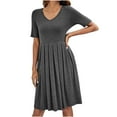 thumbnail image 1 of Bigersell Women's Club & Night Out Dresses Women's Dress V-Neck Short Sleeve Pocket Solid Pleated Everyday Dress Plus Size Dresses for Wedding Guest Women A-Line Dresses, Style 3726, Gray L, 1 of 8