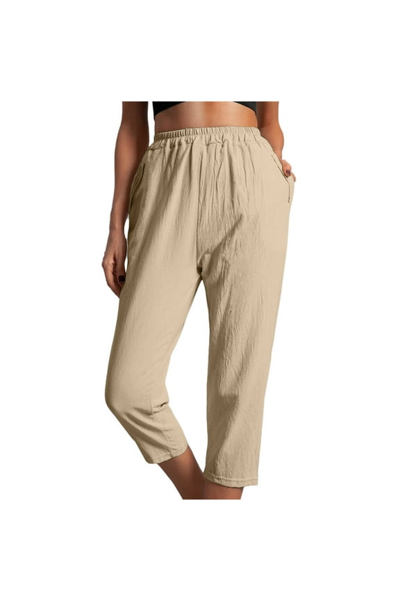 Women's High Skinny Capris Pants Capris Women Casual Solid Color Pockets Elastic Waist Comfortable Straight Calf-Length Pants Ladies Ribcage Straight Ankle Capris Pants