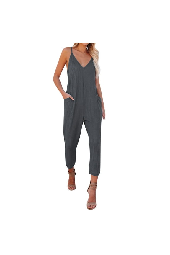 Women's High Skinny Jumpsuits Jumpsuit Womens Fashion Summer Solid Pocket Casual Sleeveless Suspender Jumpsuit Ladies Ribcage Straight Ankle Jumpsuits