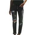 thumbnail image 1 of Bigersell Women's High Waist Pants Full Length Pants Fashion Women Pockets Button Mid Waist Skinny Ripped Jeans Trousers Hole Denim Pants Ladies' Patchwork Pants, 1 of 9