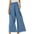 thumbnail image 1 of Bigersell Women's High Waist Pants Full Length Pants Women Casual Solid Cotton Linen Drawstring Elastic Waist Long Wide Leg Pants Ripped Distressed Denim Pants, 1 of 8