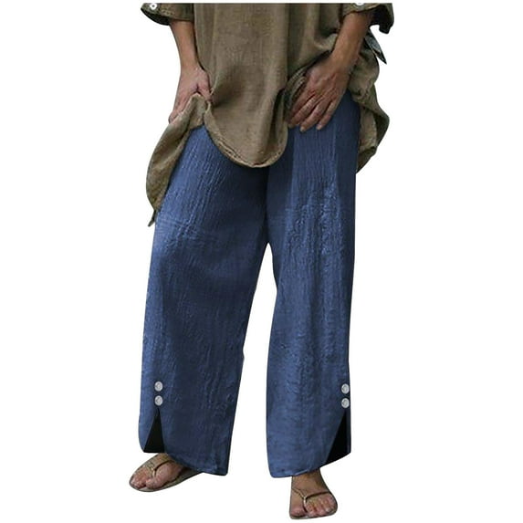 Bigersell Women's Modern Straight Pants Full Length Pants Fashion Women Loose Solid Color Casual Wide Leg Split Buttons Pants Trousers Ladies Casual Pants