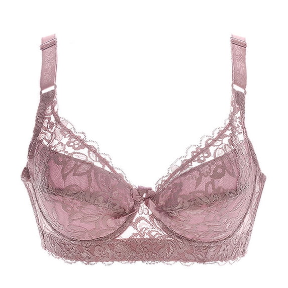 Bigersell Women's Plus Size Full Coverage Underwire Sheer Lace Lingerie Bras V-Neck Push up Bra Back Hook and Eye Closure Padded Bralette Comfortable Bras Rose Gold 105D