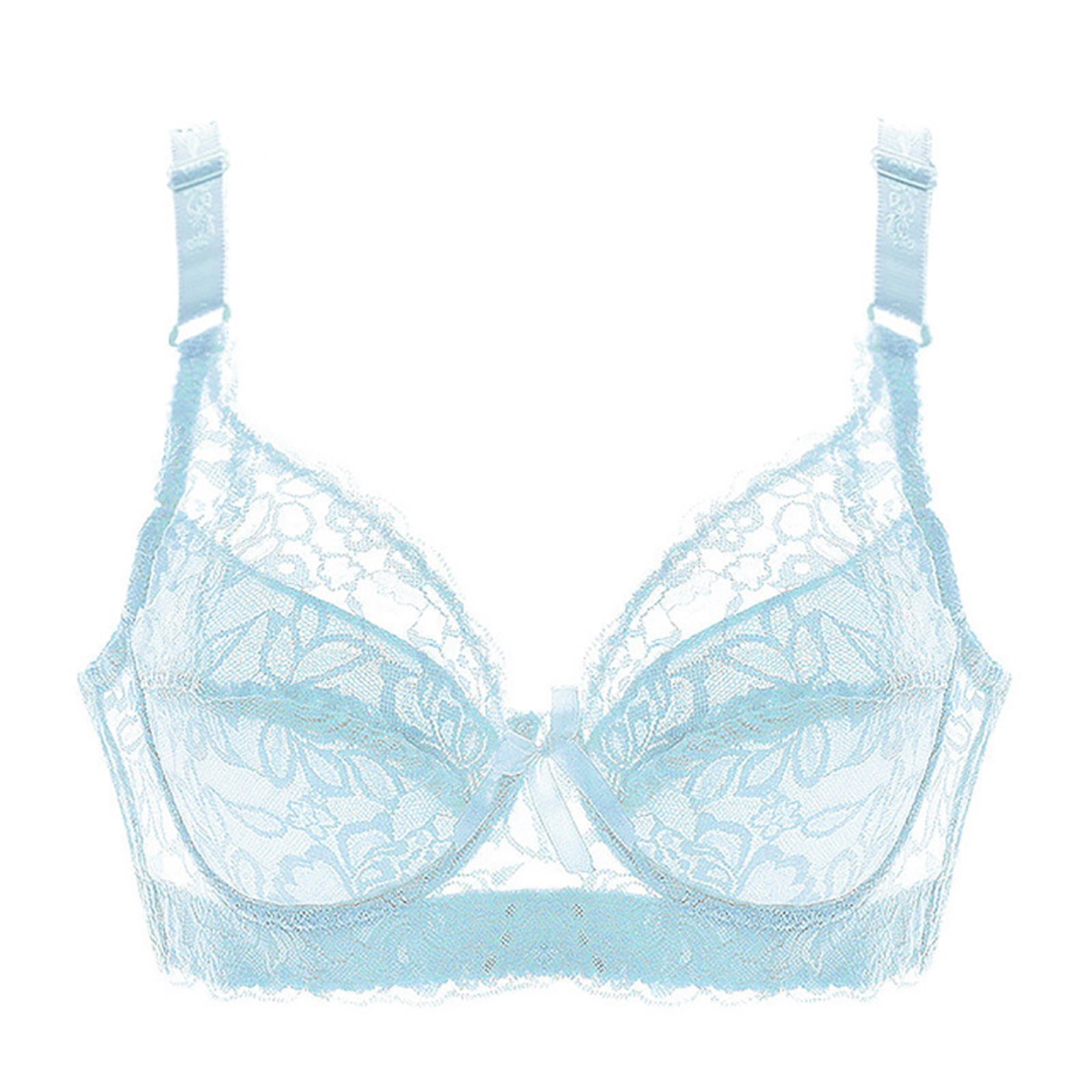 Bigersell Women's Plus Size Full Coverage Underwire Sheer Lace Lingerie Bras  V-Neck Push up Bra Back Hook and Eye Closure Padded Bralette Comfortable  Bras Light Blue 105D 