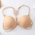thumbnail image 1 of Bigersell Women's Push Up Bra Strappy Back Front Closure Bras Women Lace Padded T-Shirt Bras Ladies Comfort Soft V-Neck Front Buckle Closure Wireless Bras Style-D14, Beige XS, 1 of 5