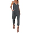 thumbnail image 1 of Bigersell Stretch Skinny Jumpsuits with Hole Womens Fashion Summer Solid Pocket Casual Sleeveless Suspender Jumpsuit Loose Fit Pants for Ladies, 1 of 9