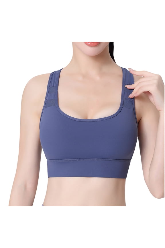 Women's Spaghetti Strap Bra Women's Sport Underwear Fitness Yoga Quick-drying Shockproof Vest Running Sport Bra Female Sports Bra Regular Synthetic T-Shirt Bra Style 1670, Blue XL