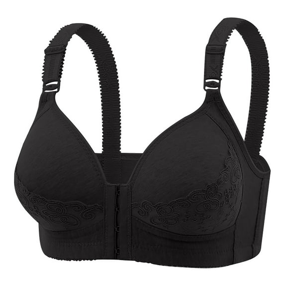 Bigersell Women's Spaghetti Strap Clearance Senior Elder Women Bras Without Underwire Plus Size Underwear Front Button Style Bra Comfortable Cotton Bra Balconette Bra Style F-813 Black XXL