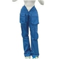 thumbnail image 1 of Bigersell Women's Straight Pants Full Length Pants Women's Casual Straight Large Pocket Overalls V-neck Personalized Waist Closing Casual Pants Ladies' Misses Classic Fit Pant, 1 of 9