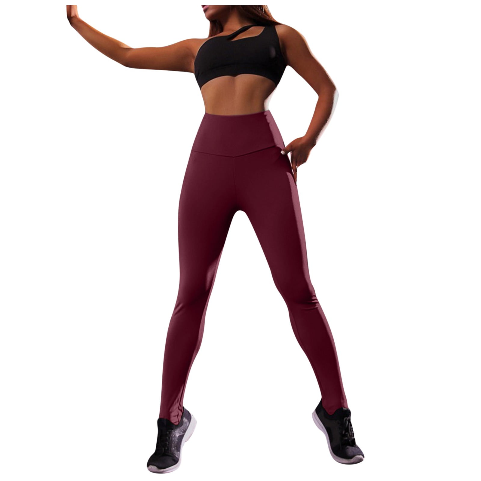 Hiskywin Yoga Pants Womens Extra Large Maroon Stretch Waist Athleisure 31x31