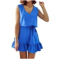 thumbnail image 1 of Bigersell Women's Summer Dresses Sleeveless Fashion Women Summer Casual V-Neck Bandage Solid Sleeveless Mini Dress Plus Fit & Flare Dress Style 24735, Female Asymmetrical Dresses Blue M, 1 of 9