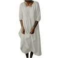 thumbnail image 1 of Bigersell Women's Sundresses Women Summer Fashion Casual Round Neck Short Sleeve Linen Pocket Solid Loose Dress Cocktail Dresses Female Wedding Guest Women's Plus Sheath Dresses, Style 15664, White XL, 1 of 5