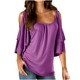 thumbnail image 1 of Bigersell Women's Tunic Tops for Leggings Women's Summer Printed Short Sleeve Strappy Cold Shoulder T-Shirt Tops Blouses Big & Tall Button-Down Round Neck Short Sleeve Work Tops Style B43117, Purple M, 1 of 5