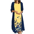 thumbnail image 1 of Bigersell Womens 2 Piece Outfits Polka Dot Printed 3/4 Sleeve Open Front Cardigan Midi Dresses Sets Casual Loose Round Neck Sleeveless Tank Dress with Jacket Casual Summer Dresses Style A5, Yellow, M, 1 of 9