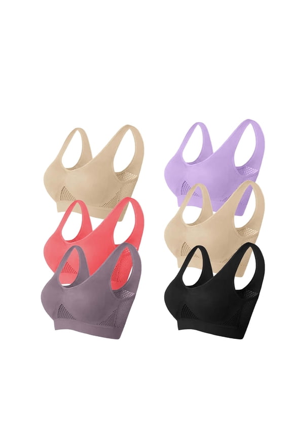 Womens 6 Pack of Wireless Bra Push up Wireless Bra 6 Pack of Open Back Full Coverage Bra Style B_23 Padded Bras U-23-Khaki