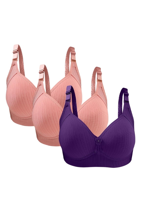 Womens Bra Upgrade 3pc Woman's Plus Size Solid Color Without Underwire Gathering Comfortable Bras Daily Bra Training Bra Style F-1213 Purples 42/95