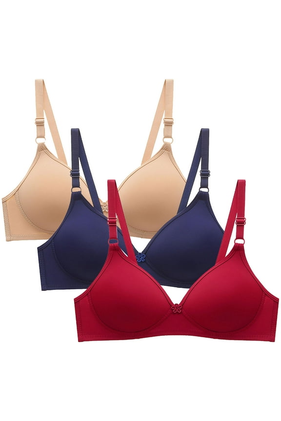 Womens Bralette Pack Upgrade 3pcs Women's Bra Soild Wire Underwear Bra Everyday Small Cup Underwear Full-Coverage Bra Style F-31 Multicolor S