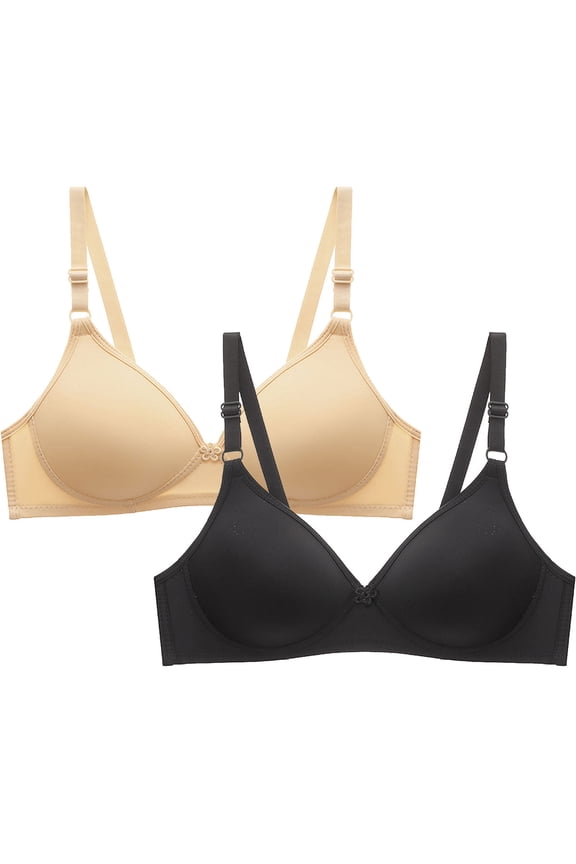 Womens Bras Pack of 2, Women T-Shirts Bra, Ladies V-Neck Push up Bras No Underwire Hook and Eye Closure Wire-Free Bra Style-D5, E-Beige M