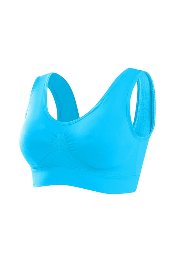 Womens Bras Summer Womens Sports Bras No Underwire Bra Style B10 V-Neck Back-Smoothing Bras Pull-On Bra Closure Big Girls Plus Size High Impact Sports Bras for Women Blue XL