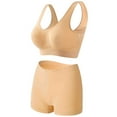 thumbnail image 1 of Bigersell Womens Bras and Underwear Sets Workout Sets for Women Plus Size 2 Piece Seamless Ribbed Crop Tank Tops High Waist Shorts Yoga Outfits Female Sports Bras Sets Style-R14 Beige XXL, 1 of 2