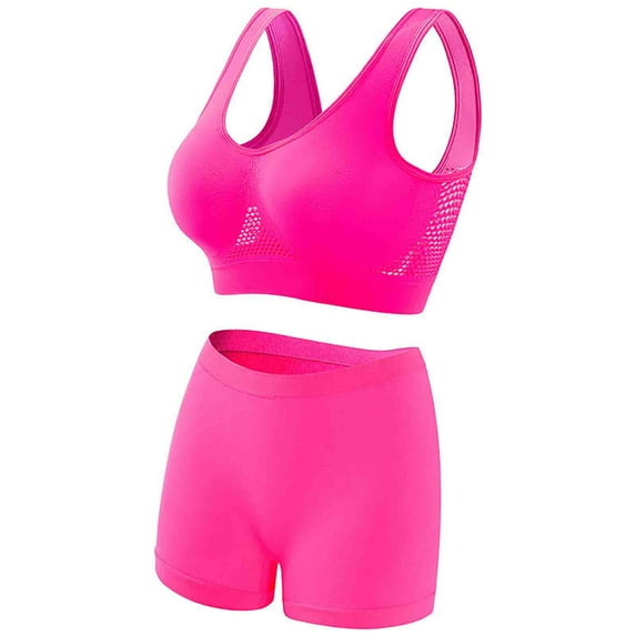 Bigersell Womens Bras and Underwear Sets Workout Sets for Women Plus Size 2 Piece Seamless Ribbed Crop Tank Tops High Waist Shorts Yoga Outfits Female Sports Bras Sets Style-R14 Hot Pink 3XL