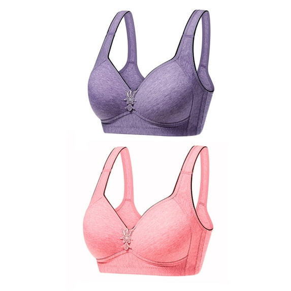 Bigersell Womens Bras No Underwire 2pc V-Neck Wire-Free Bra Support Women Bras No Underwire Push up Molded Bra Style R-20 Basic Bra Strap Nylon Seamless Bra Feature Everyday Bras Underwear Purple XL