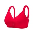 thumbnail image 1 of Bigersell Womens Bras No Underwire Full Support Lace Trim V-Neck Wireless Bra Ladies Comfort Straps Full-Coverage Push up Bra No Underwire Female Padded Bralette Style-D24, S-2-Red S, 1 of 5