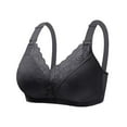 thumbnail image 1 of Bigersell Womens Bras No Underwire Full Support Lace Trim V-Neck Wireless Bra Ladies Comfort Straps Full-Coverage Push up Bra No Underwire Female Padded Bralette Style-D24, S-2-Black XL, 1 of 5