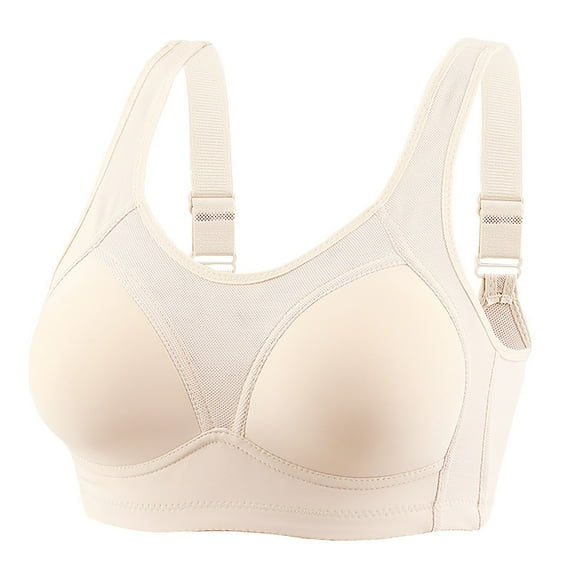 Bigersell Womens Bras No Underwire Full Support Ladies Mesh U-Neck Push up Wireless Bras Hook and Eye Closure Everyday Wire-Free Bras Comfort Soft No Wire Brassiere Padded Bralette Beige M