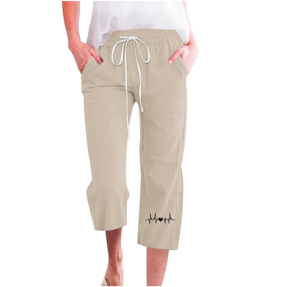 Bigersell Womens Capris for Summer Clearance Capris Pants for Women Casual Summer Cotton Linen 3/4 Pants Wide Leg Capris Lightweight Baggy Cropped Trousers Khaki xl
